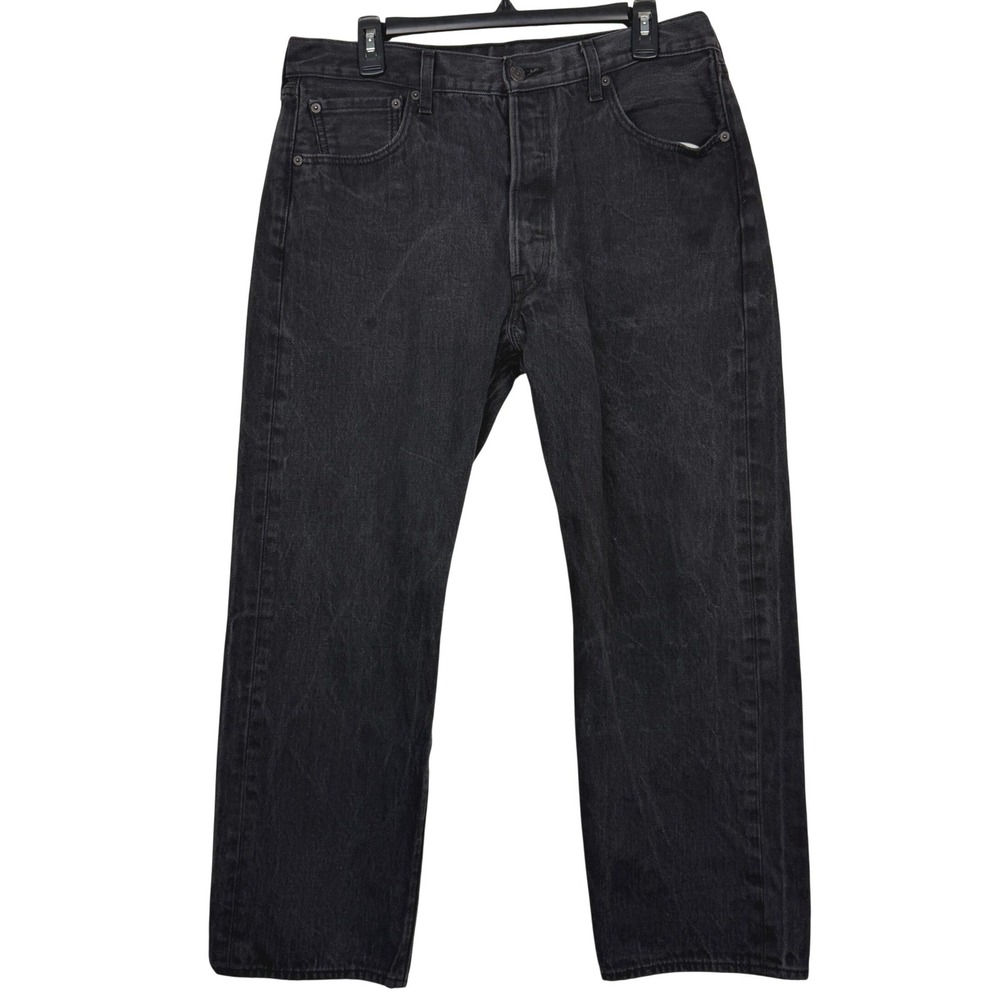 Levis 501 Original Fit‎ Straight BUTTON FLY Mens 36x27 100% Cotton Black Jeans